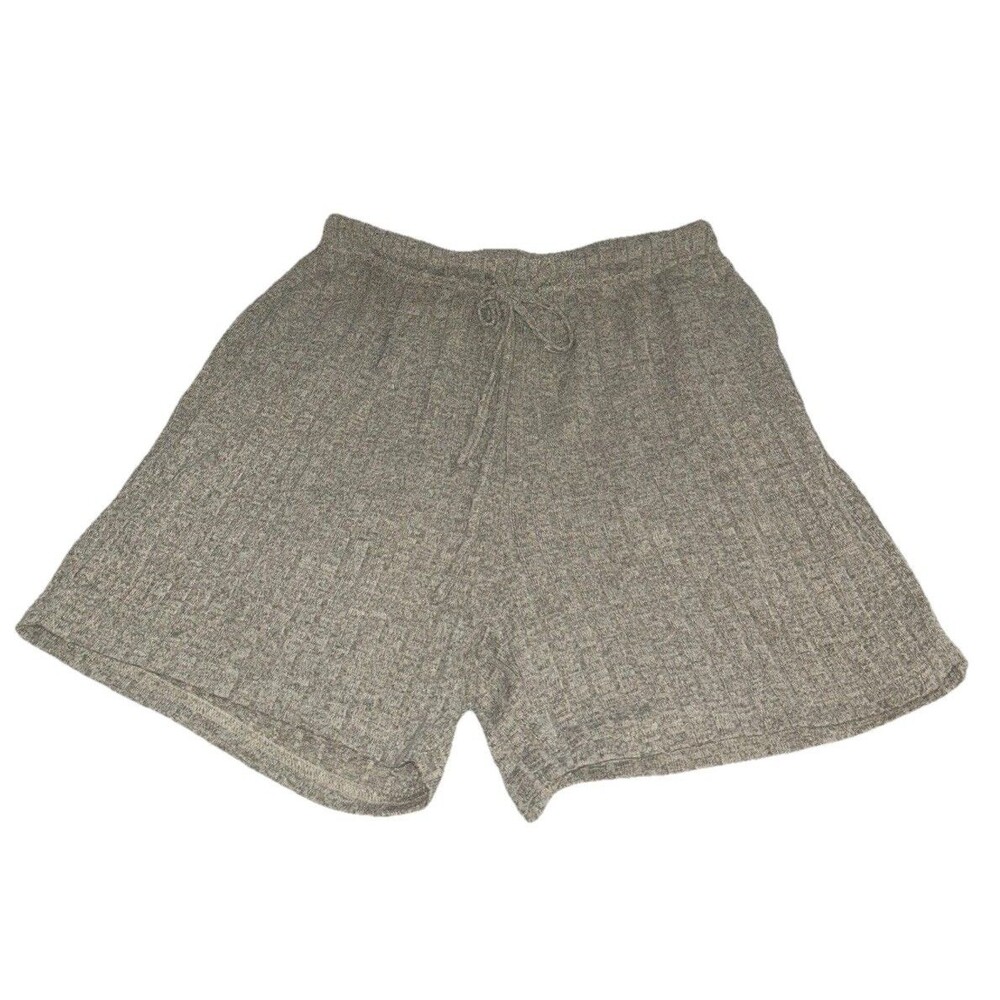 Small Gray Ribbed Lounge Drawstring Shorts With Pockets - Picture 1 of 8